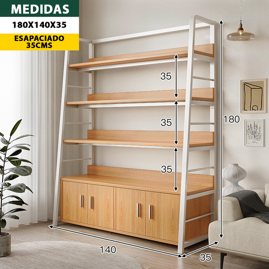 REPISA ESTANTERIA MADERA MODELO ROMA 4 NIVELES 180*140*35 2 PUERTAS XP-2
