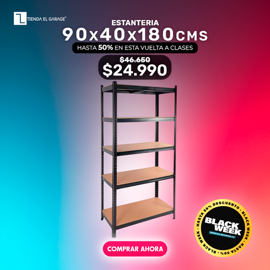 Estantería Metálica 5 Niveles 90x40x180 cm – 175 Kg por Nivel | Multiuso para Bodega, Cocina, Garage o Oficina
