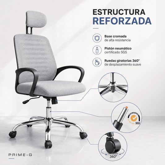 Silla Oficina Computador Prime-G Ergonómica Apoyacabeza Regulable Apoyabrazos Ruedas Resistentes