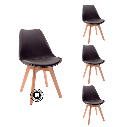 Pack 4 Sillas Eames Acolchadas Color Negra para Comedor y Oficina