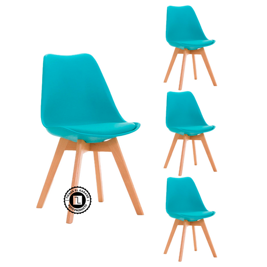 Pack 4 Sillas Eames Acolchadas Color Calipso para Comedor y Oficina