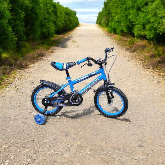 Bicicleta para niño aro 14 azul con rueditas de apoyo y canasto