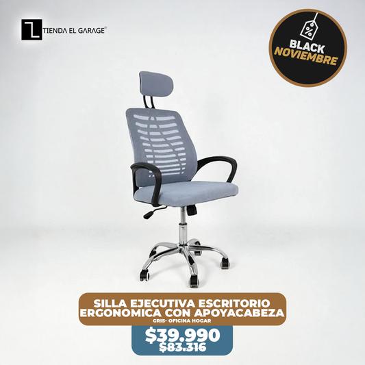 Silla Ejecutiva Escritorio Ergonomic Con Apoyacabeza Basic Gris