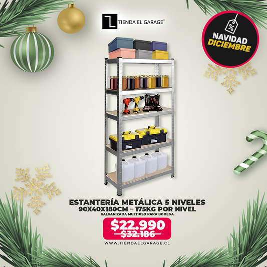 Estantería Metálica 5 Niveles 90x40x180 cm – 175 Kg por Nivel | Multiuso para Bodega, Cocina, Garage o Oficina