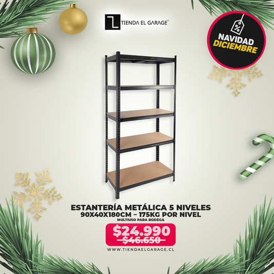 Estantería Metálica 5 Niveles 90x40x180 cm – 175 Kg por Nivel | Multiuso para Bodega, Cocina, Garage o Oficina