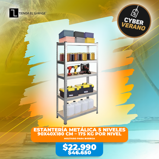Estantería Metálica 5 Niveles 90x40x180 cm – 175 Kg por Nivel | Multiuso para Bodega, Cocina, Garage o Oficina
