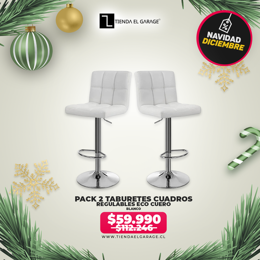 Pack 2 Taburetes de Bar Regulables Eco Cuero BLANCO