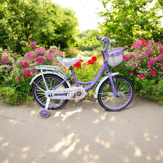 Bicicleta Niña Aro 16 Morado con Rueditas de Apoyo y Canasto
