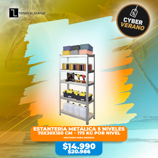 Estantería Metálica 5 Niveles 70x30x150 cm – 175 Kg por Nivel | Multiuso para Bodega, Cocina, Garage o Oficina