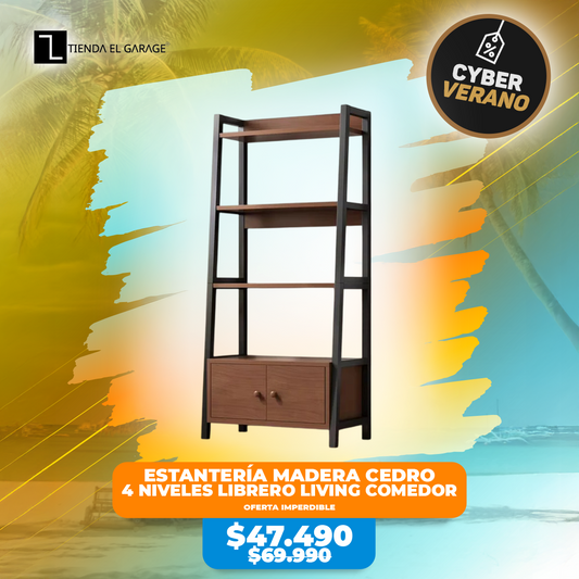 Estantería Madera 4 Niveles Librero Living Comedor Cedro