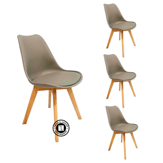 Pack 4 Sillas Eames Acolchadas Color Gris para Comedor y Oficina