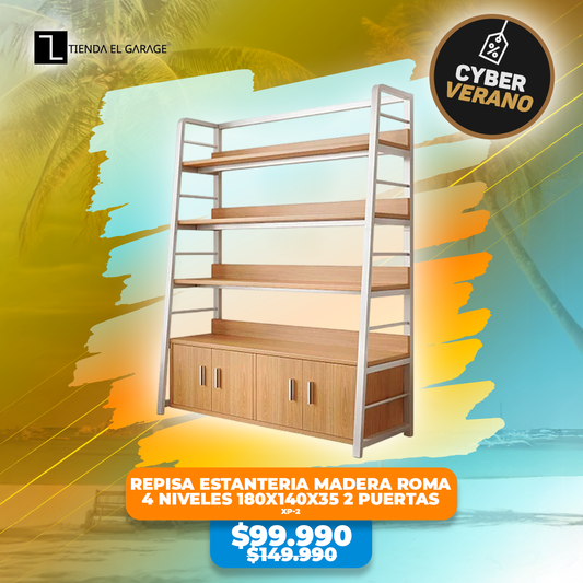 REPISA ESTANTERIA MADERA MODELO ROMA 4 NIVELES 180*140*35 2 PUERTAS XP-2