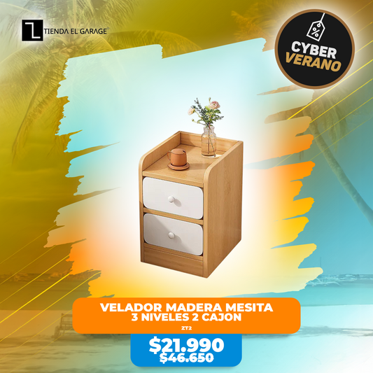 Velador Mesita ZT2 Madera 3 Niveles 2 Cajones Tienda El Garage