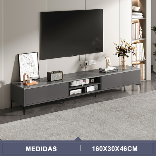 RACK TV MINIMALIST MADERA GRIS DOBLE PUERTA SLIM 160x30x46 CM XP-10