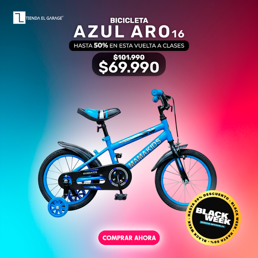 Bicicleta Niño Aro 16 Azul con Rueditas de Apoyo y Canasto