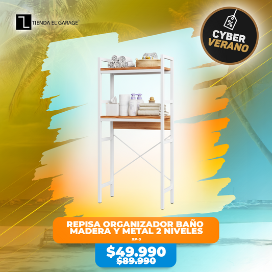 REPISA ORGANIZADOR MADERA Y METAL BAÑO 2 NIVELES 135x50x26 XP-3