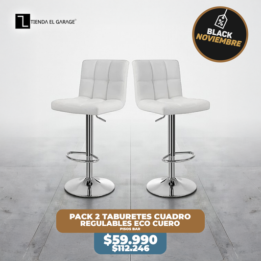 Pack 2 Taburetes de Bar Regulables Eco Cuero BLANCO