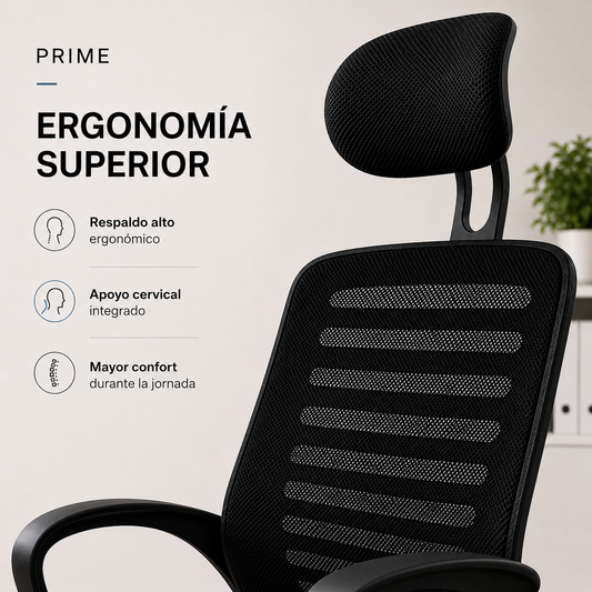 Silla Oficina Computador Prime-N Ergonómica Apoyacabeza Regulable Apoyabrazos Ruedas Resistentes