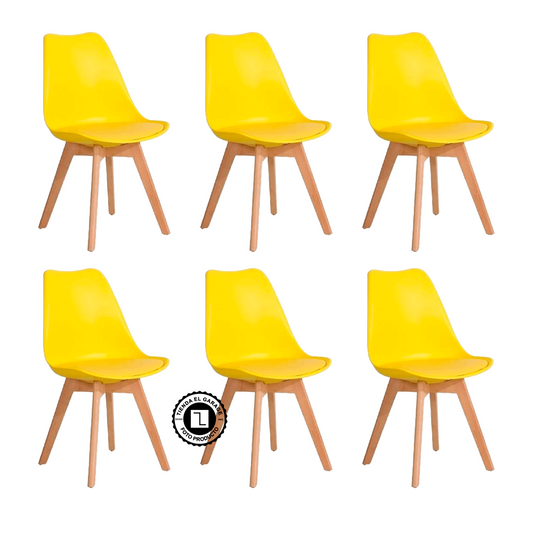 Pack 6 Sillas Eames Acolchadas Color Amarillo para Comedor y Oficina
