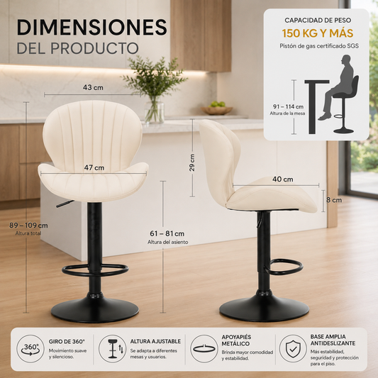 Piso de bar Shell blanco regulable con respaldo