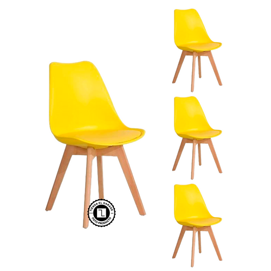 Pack 4 Sillas Eames Acolchadas Color Amarillo para Comedor y Oficina