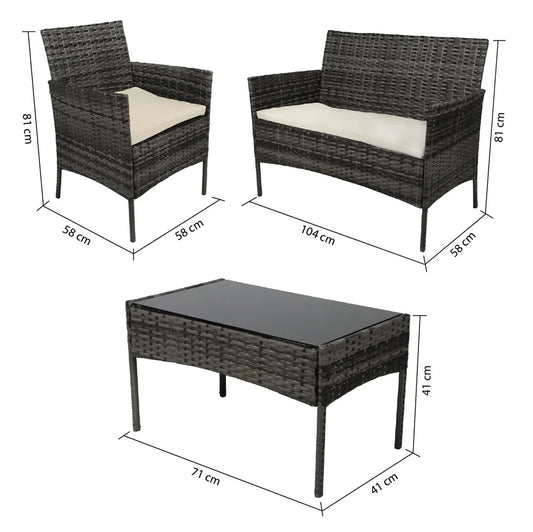 Juego terraza rattan 4 pcs