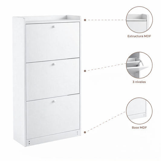 ZAPATERO SW-4 BLANCO MURO 3 NIVELES MADERA 114*60*24