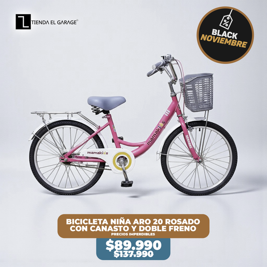 Bicicleta Niña Aro 20 Rosado con Canasto y Doble Freno