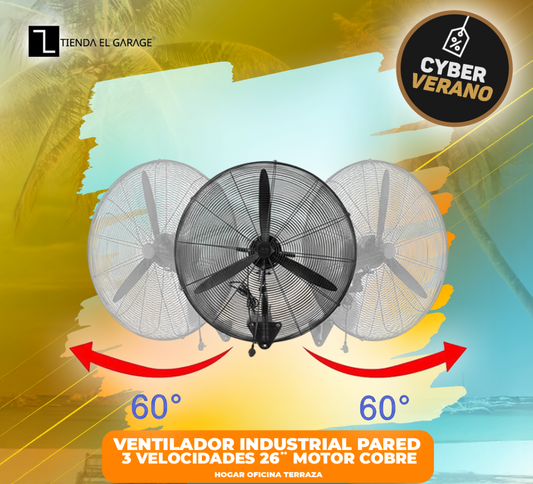 Ventilador Industrial De Pared 3 Velocidades 26¨ Motor Cobre