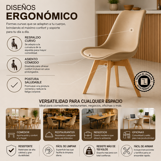 Pack 6 Sillas Eames Acolchadas Gris Comedor Living Oficina