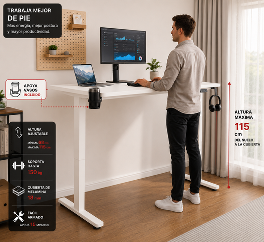 Escritorio eléctrico blanco home office regulable en altura