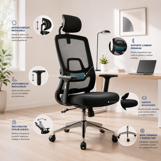 Silla Oficina Computador Ergo Infinity Profesional Reclinable Apoyacabeza Apoyabrazos Regulables