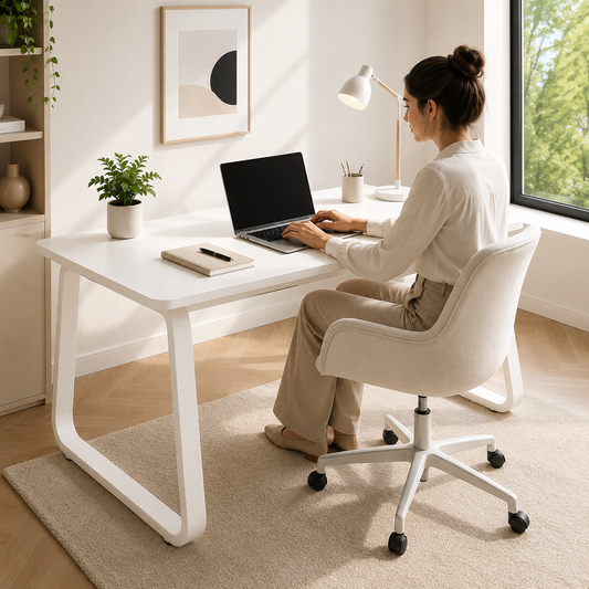 Escritorio Home Office 140x60 cm Blanco Minimalista Patas Metálicas MDF
