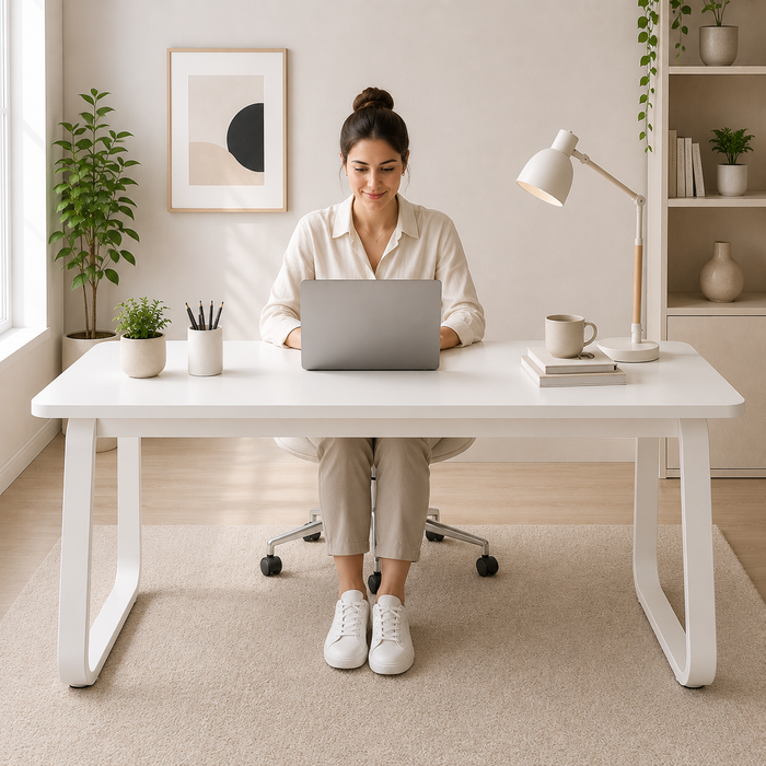 Escritorio Home Office 140x60 cm Blanco Minimalista Patas Metálicas MDF