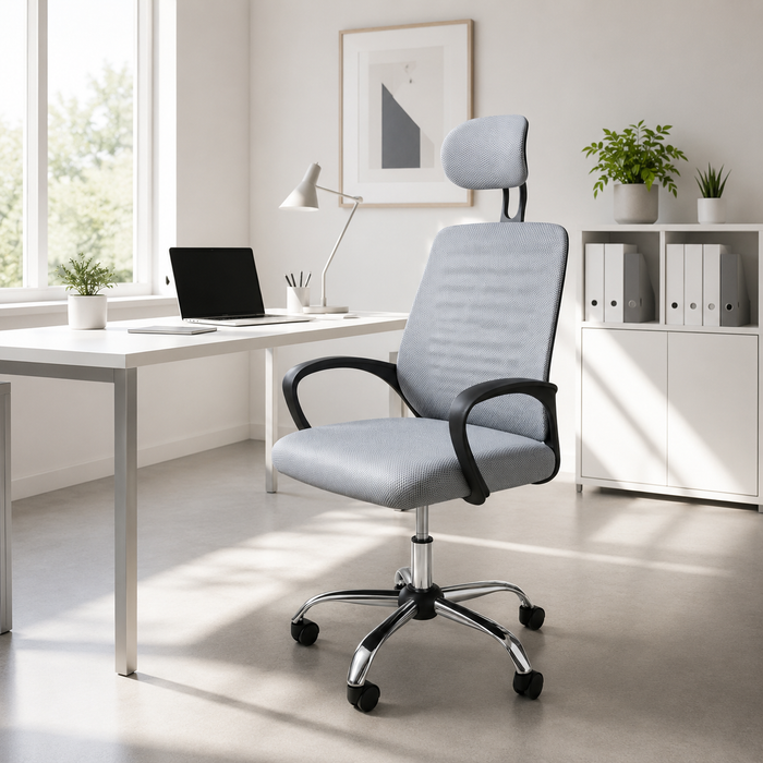 Silla Oficina Ergonómica Giratoria Apoyacabeza Regulable Gris PRIME-G