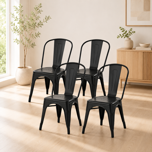 Pack 4 Sillas Tolix Acero Negro Mate Terraza Comedor Bar