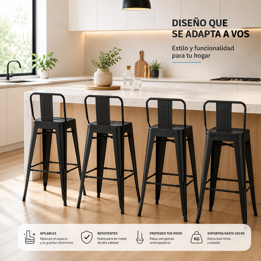 Taburete Tolix negro mate 66 cm vista lateral bar