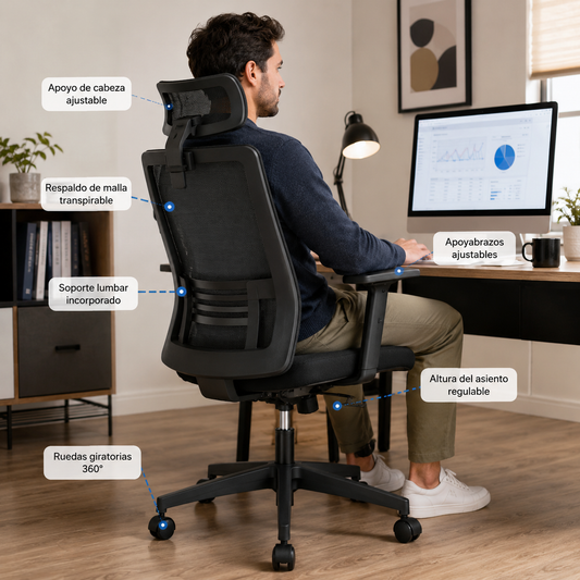 Silla Oficina Computador Ultra Premium Apoyo Lumbar Ajustable Apoyabrazos Regulables Ruedas