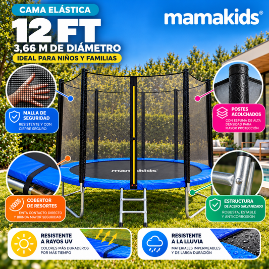 Cama Elástica Saltarina 3.66 Metros con Red y Escalera | Mamakids Trampolín Exterior