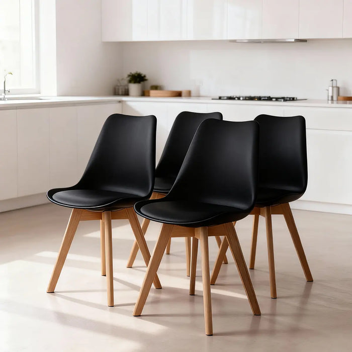 Pack 4 Sillas Eames Acolchadas Negras Comedor Living Oficina