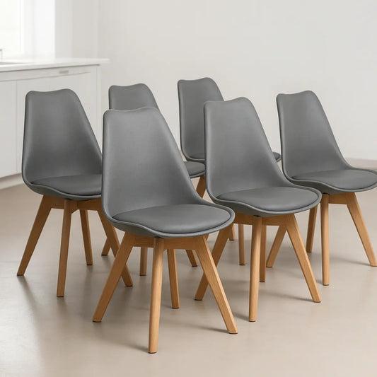 Pack 6 Sillas Eames Acolchadas Gris Comedor Living Oficina