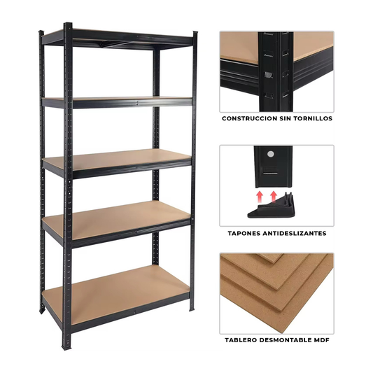 Estantería Metálica 5 Niveles 90x40x180 cm – 175 Kg por Nivel | Multiuso para Bodega, Cocina, Garage o Oficina