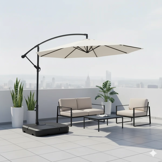 Toldo Con Base Incluida Quitasol Sombrilla Lateral Regulable 3 Metros tono Off White