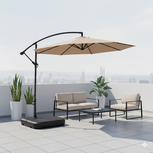 Toldo Con Base Incluida Quitasol Sombrilla Lateral Regulable 3 Metros Tono Caqui