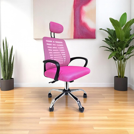 Silla Ejecutiva Escritorio Ergonomic Con Apoyacabeza Basic Rosa