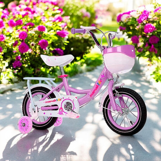 Bicicleta Niña Aro 12 Morado con Rueditas de Apoyo y Canasto