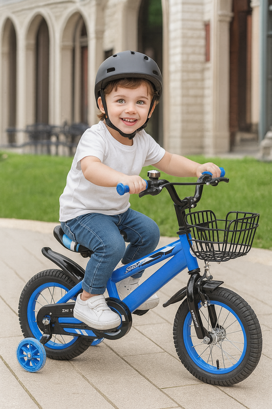 Bicicleta Niño Aro 12 Azul con Rueditas de Apoyo y Canasto