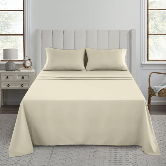 Sábanas 2 Plaza Crema 1800 Hilos Hotel Luxury Ultra Soft x4 Piezas