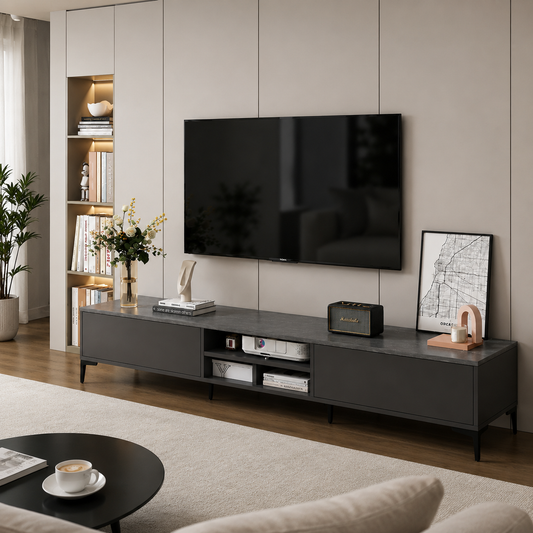 RACK TV MINIMALIST MADERA GRIS DOBLE PUERTA SLIM 160x30x46 CM XP-10