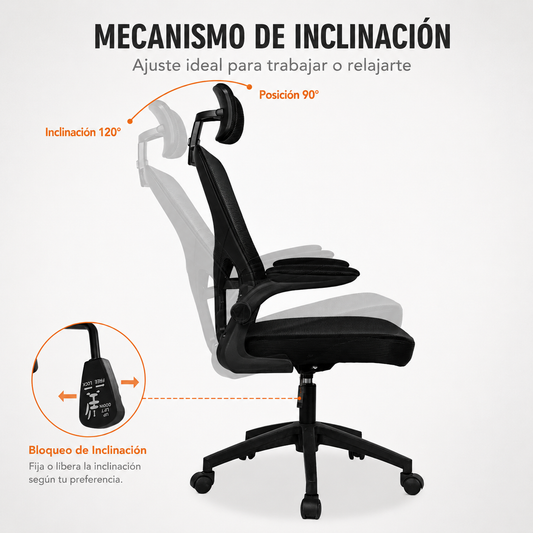 Silla Ergonómica Oficina Computador con Apoyacabeza y Apoyabrazos